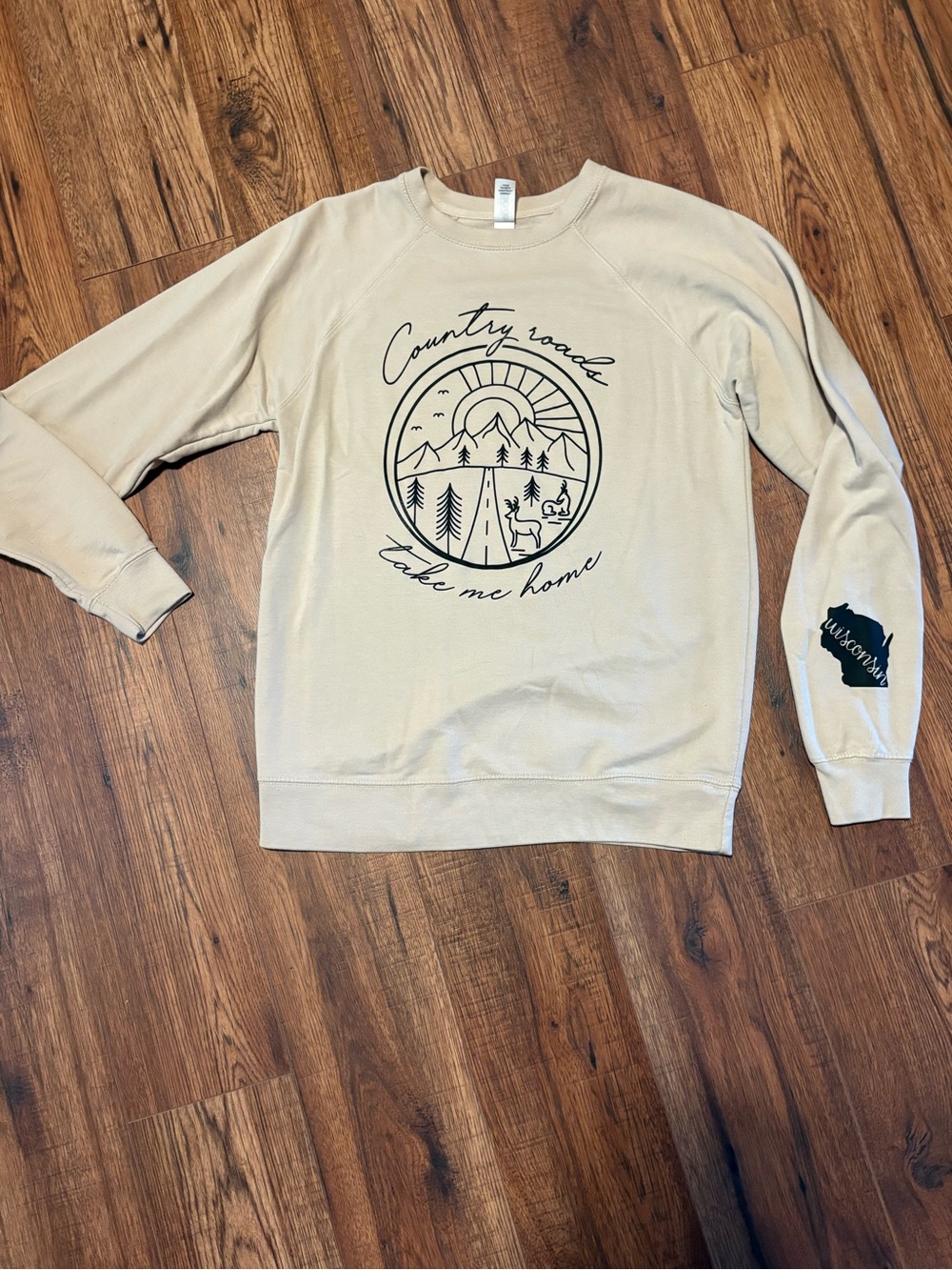 Country Roads Graphic Crewneck Sweatshirt - Beige